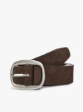 Brown Oval Buckle Debossed Suede Belt  Men