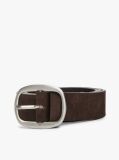 Brown Oval Buckle Debossed Suede Belt  Men