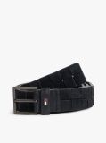 Black Enamel Flag Woven Suede Belt  Men