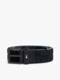 Black Enamel Flag Woven Suede Belt  Men
