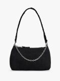 Black Logo Embroidery Denim Shoulder Bag  Women
