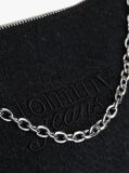 Black Logo Embroidery Denim Shoulder Bag  Women