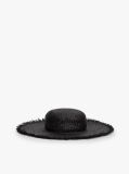 Black Logo Plaque Woven Straw Hat  Women