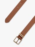 Brown Square Buckle Logo Keeper Leather Belt  Women