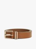 Brown Square Buckle Logo Keeper Leather Belt  Women