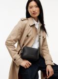 Black Modern Metallic Logo Textured Camera Bag  Women