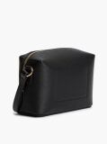 Black Modern Metallic Logo Textured Camera Bag  Women