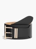 Black Leather High Waist Square Buckle Belt  Women