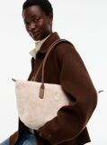 Black Popette Faux Fur Elongated Tote Bag  Women