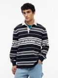 Blue Relaxed Fit Logo Stripe Rugby Shirt  Men