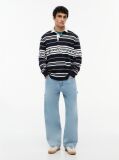 Blue Relaxed Fit Logo Stripe Rugby Shirt  Men