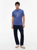 Μπλε T-Shirt Με Εφέ Peached Και Λογότυπο  Άνδρες
