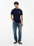 Blue Signature Logo Peached Jersey T-Shirt  Men