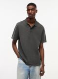 Black Regular Fit Washed Waffle Knit Polo Shirt  Men