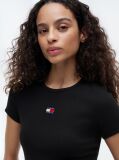 Μαύρο Κοντομάνικο T-Shirt Ριμπ Σε Slim Γραμμή  Γυναίκες