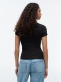 Μαύρο Κοντομάνικο T-Shirt Ριμπ Σε Slim Γραμμή  Γυναίκες