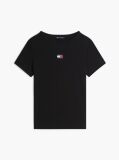 Μαύρο Κοντομάνικο T-Shirt Ριμπ Σε Slim Γραμμή  Γυναίκες