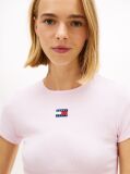 Ροζ Κοντομάνικο T-Shirt Ριμπ Σε Slim Γραμμή  Γυναίκες
