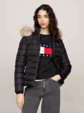 Black Faux Faur Hooded Down-Filled Fitted Jacket  Women