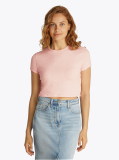 Pink Slim Fit Cropped Tonal Flag T-Shirt  Women