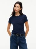 Blue Crew Neck Flag Embroidered T-Shirt  Women