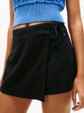 Black Side Tie Linen Blend Skort  Women
