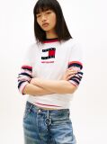 White Wavy Flag Contrast Ringer T-Shirt  Women