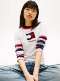 White Wavy Flag Contrast Ringer T-Shirt  Women