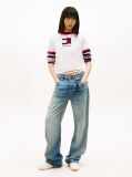 White Wavy Flag Contrast Ringer T-Shirt  Women