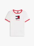 White Wavy Flag Contrast Ringer T-Shirt  Women