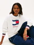 White Wavy Flag Sueded Terry Boxy Sweatshirt  Women