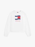 White Wavy Flag Sueded Terry Boxy Sweatshirt  Women