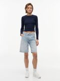 Blue Ribbed Ruffle Slim Long Sleeve T-Shirt  Women