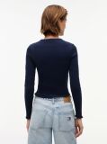 Blue Ribbed Ruffle Slim Long Sleeve T-Shirt  Women