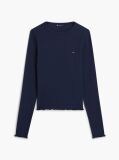 Blue Ribbed Ruffle Slim Long Sleeve T-Shirt  Women