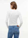 White Ribbed Ruffle Slim Long Sleeve T-Shirt  Women