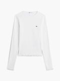 White Ribbed Ruffle Slim Long Sleeve T-Shirt  Women