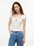 White Tommy Badge Scoop Neck Slim T-Shirt  Women
