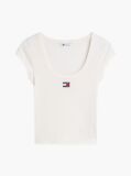 White Tommy Badge Scoop Neck Slim T-Shirt  Women