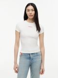 Άσπρο T-Shirt Ribbed Με Λογότυπο Σε Στενή Γραμμή  Γυναίκες