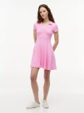 Pink Ribbed Fit And Flare Mini Polo Dress  Women