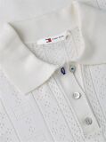 White Pointelle Flag Short Sleeve Polo Jumper  Women