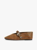 Brown Suede Buckle Square Toe Ballerinas  Women