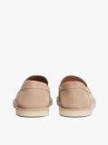 Beige Debossed Logo Topstitch Suede Loafers  Men