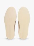 Beige Debossed Logo Topstitch Suede Loafers  Men