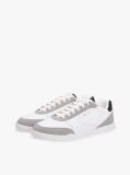 White Mixed Texture Cupsole Trainers With Leather  Men