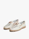 White Leather Braided Boat Shoes  Men