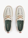 White Leather Braided Boat Shoes  Men
