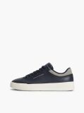 Blue Mixed Texture Court Sneakers With Leather  Men