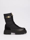 Black Leather Mixed Texture Cleat Biker Boots  Women